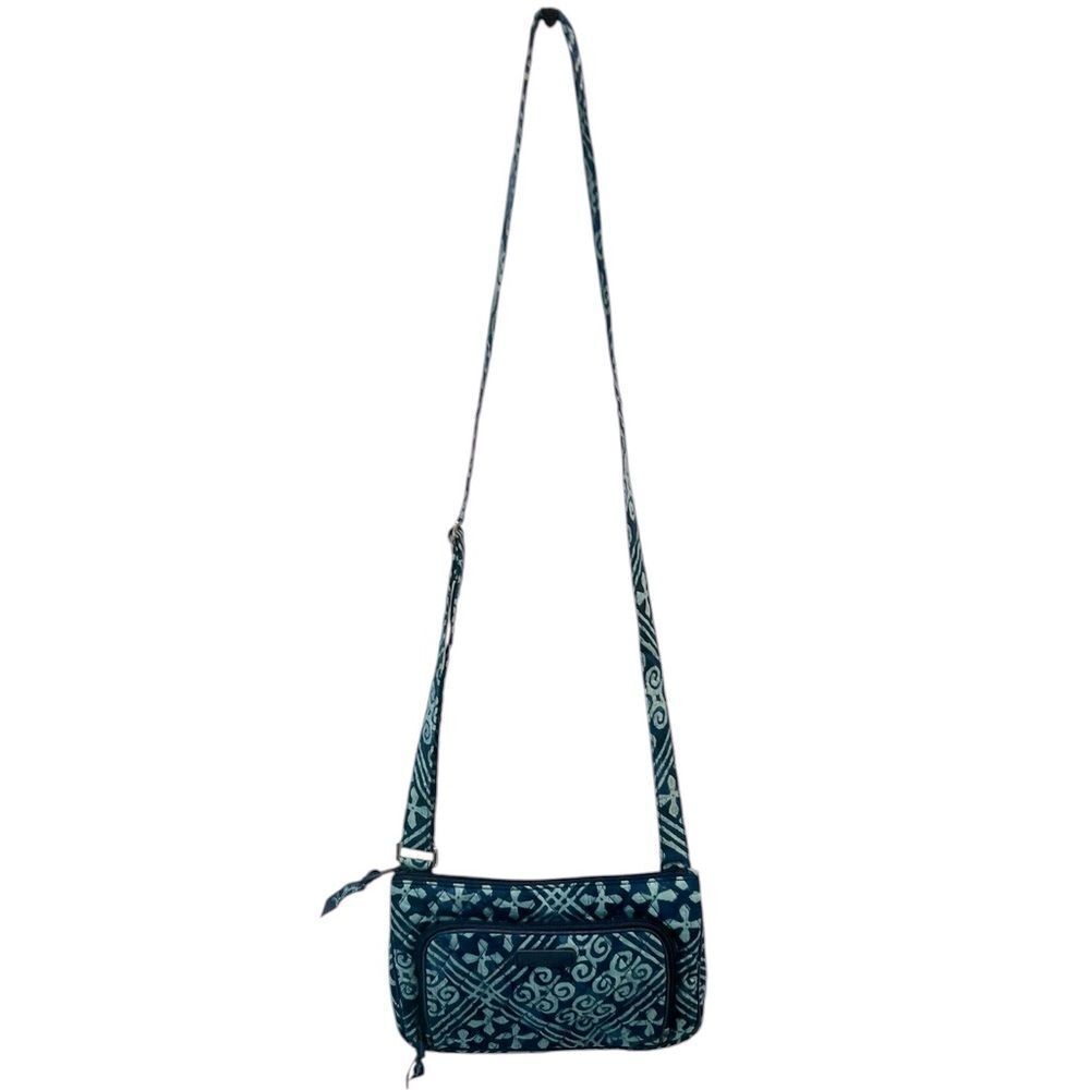 Vera Bradley Crossbody Bag Quilted Teal Blue Floral Geometric Print